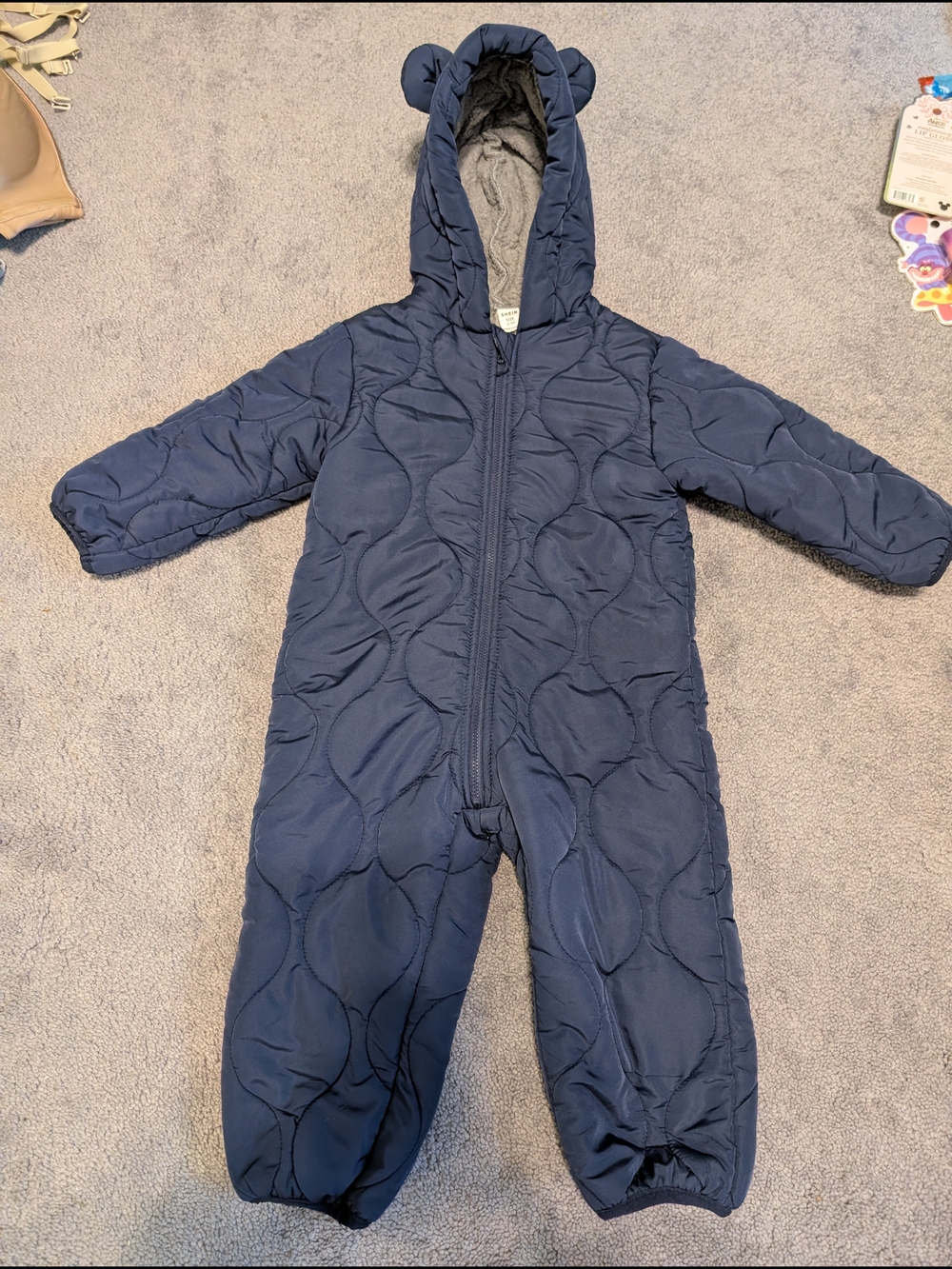 SHEIN Navy Quilted Toddler Hooded Snowsuit